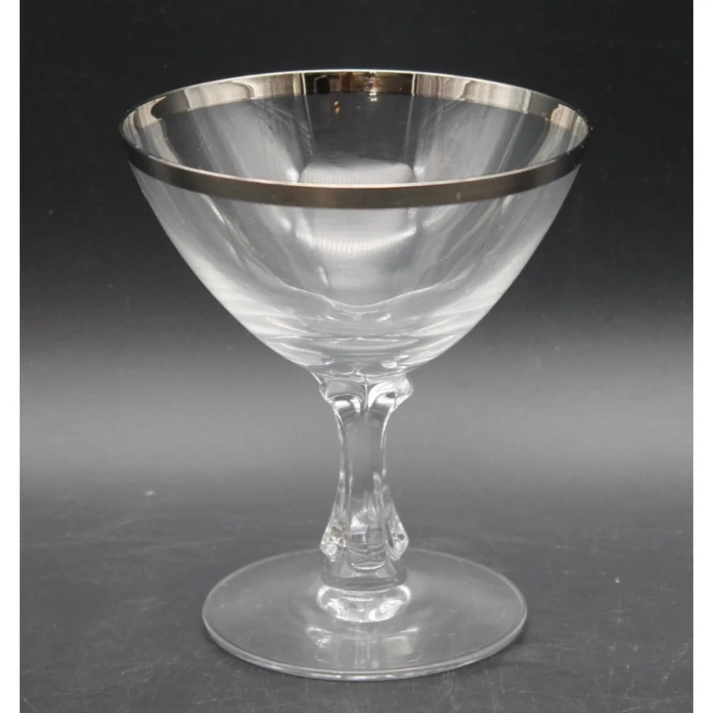 Fostoria Wedding Ring Platinum Rim Crystal Champagne Glass 4 5/8
